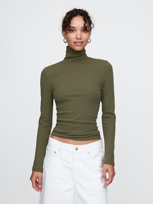 1 of 8 showing, with the color olive green of product Modern Rib Turtleneck