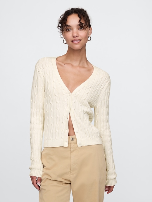 1 of 8 showing, with the color ivory beige frost of product Cable-Knit Cardigan