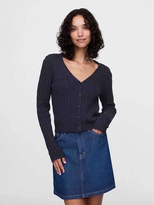 1 of 8 showing, with the color navy blue of product Cable-Knit Cardigan