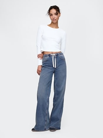 Mid Rise Knit Easy Baggy Jeans