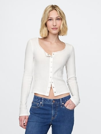 Pointelle Crop Cardigan