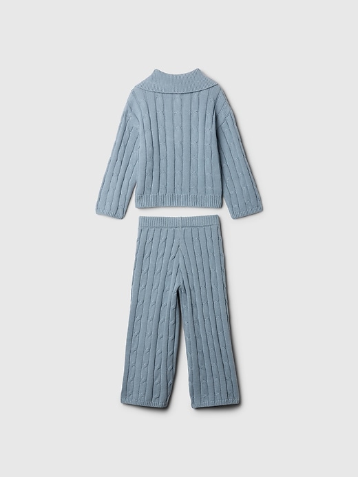2 of 8 showing, with the color new england sky blue of product Baby & Toddler Cable-Knit Half-Zip Sweater Set