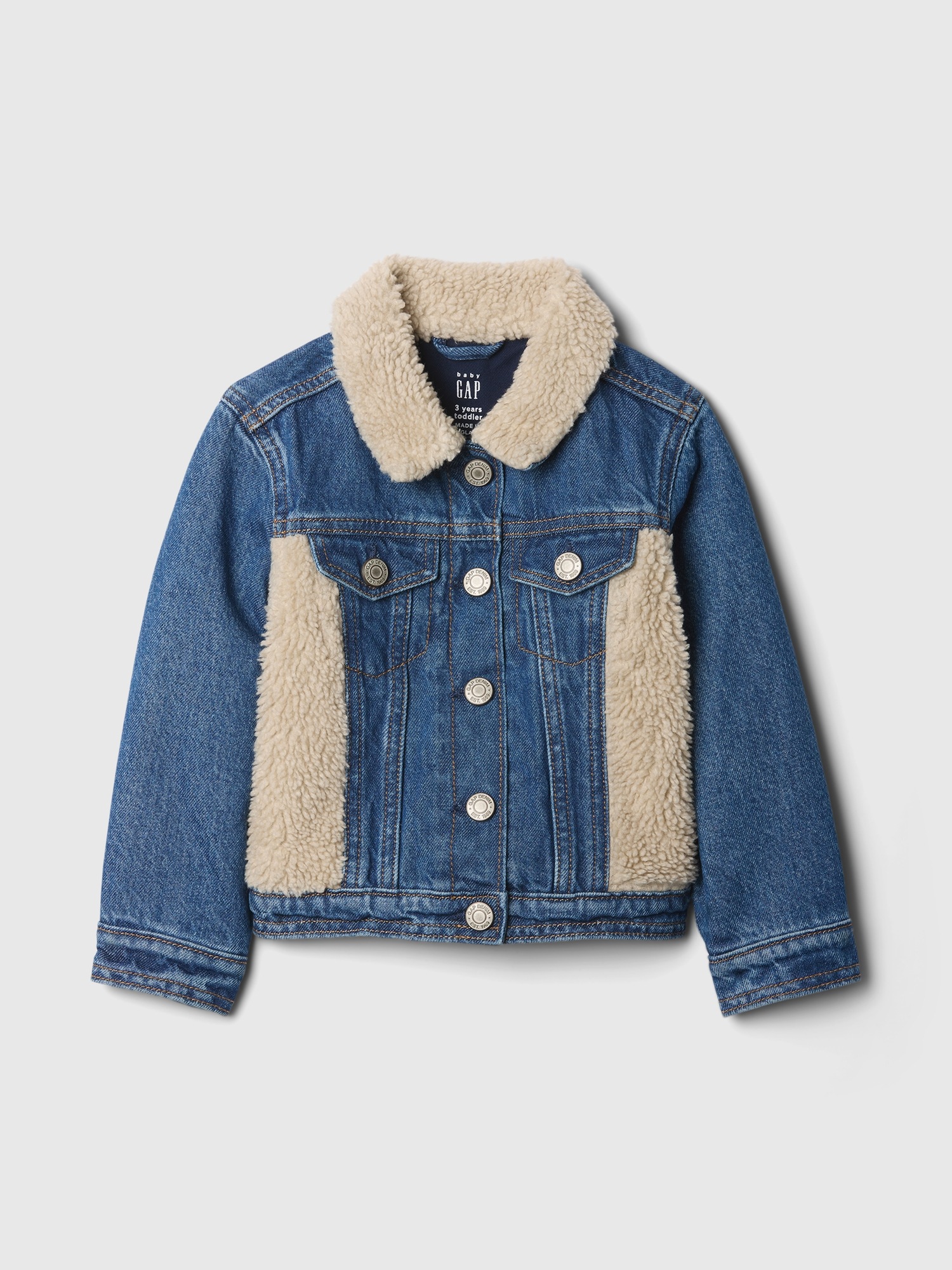 Toddler Sherpa Heart Icon Denim Jacket by Gap Medium Wash Size 4 Yrs