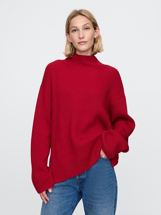 100% Cotton Oversized Split-Hem Mockneck Sweater | Gap