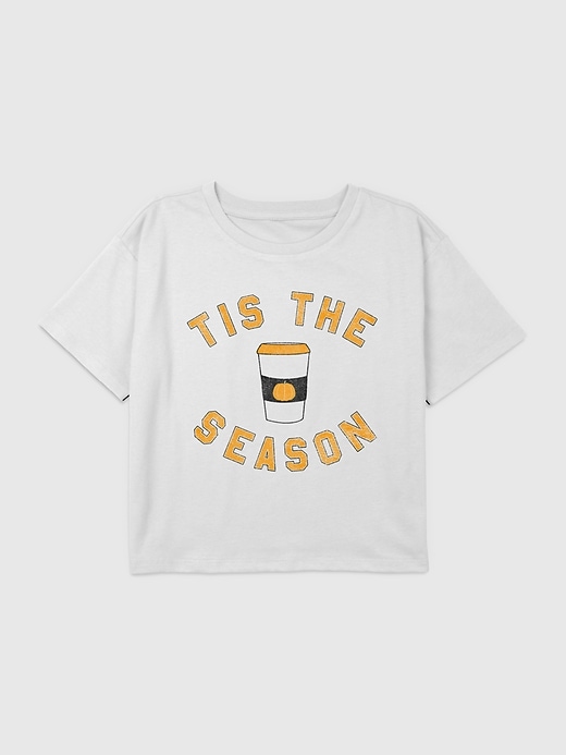 1 of 8 showing, with the color WHITE of product Kids Pumpkin Spice Season Graphic Boxy Crop Tee