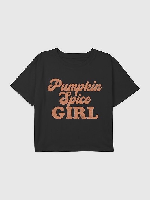 1 of 8 showing, with the color BLACK of product Kids Pumpkin Spice Girl Graphic Boxy Crop Tee