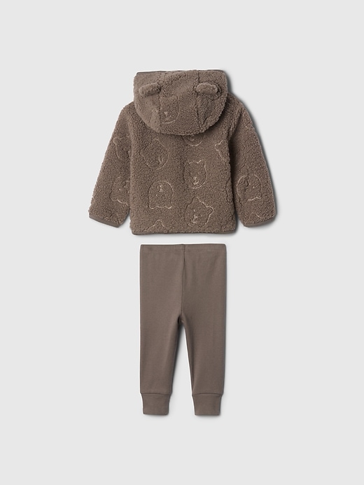 2 of 8 showing, with the color Quail brown of product Baby Sherpa Bear Hoodie Outfit Set