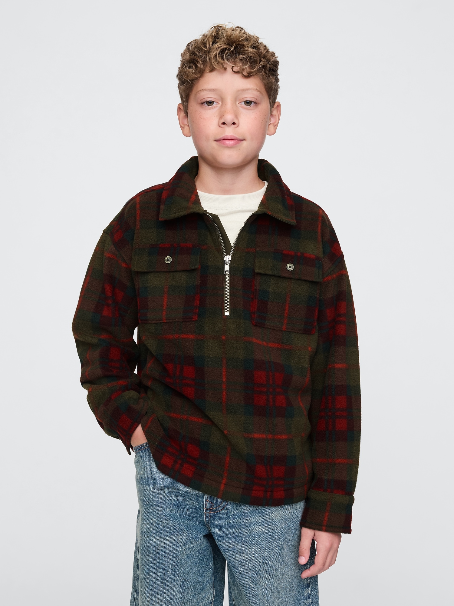 Kids Cozy Half-Zip Shirt Jacket