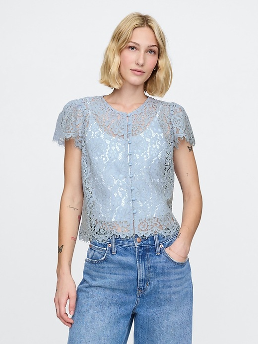 Image number 1 showing, Cap-Sleeve Lace Top