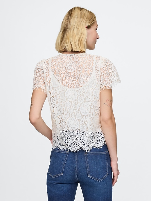 2 of 8 showing, with the color Off white of product Cap-Sleeve Lace Top