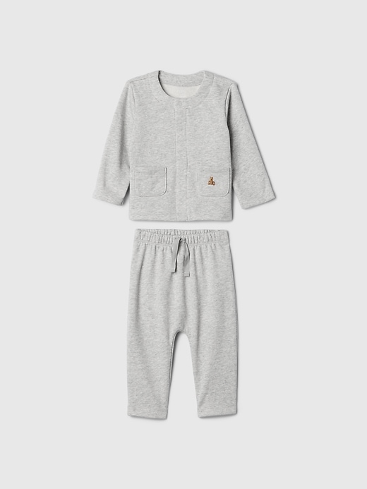 1 of 8 showing, with the color grey of product Baby Vintage Soft Cardigan Set