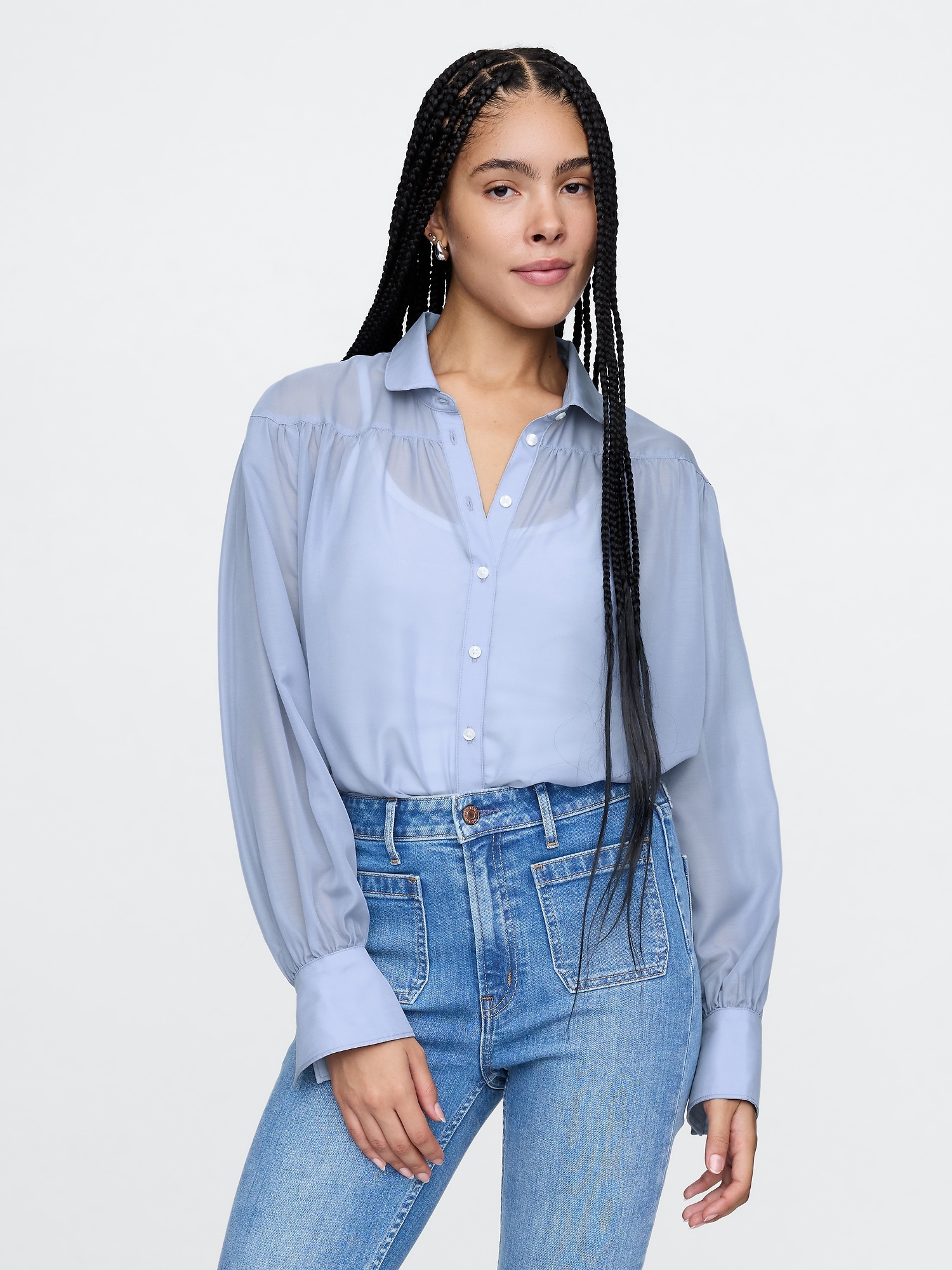Oversized Sheer Shirt - Blue