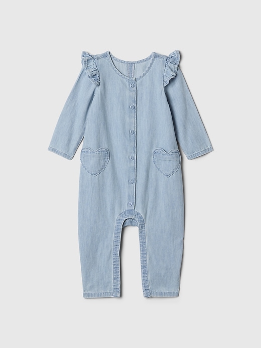 1 of 8 showing, with the color medium wash of product Baby Denim Heart One-Piece