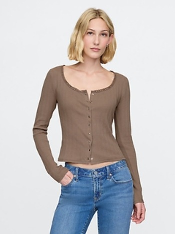 Pointelle Crop Cardigan