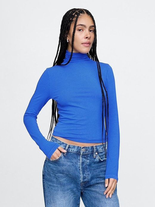1 of 8 showing, with the color Radiant blue of product Featherweight Turtleneck
