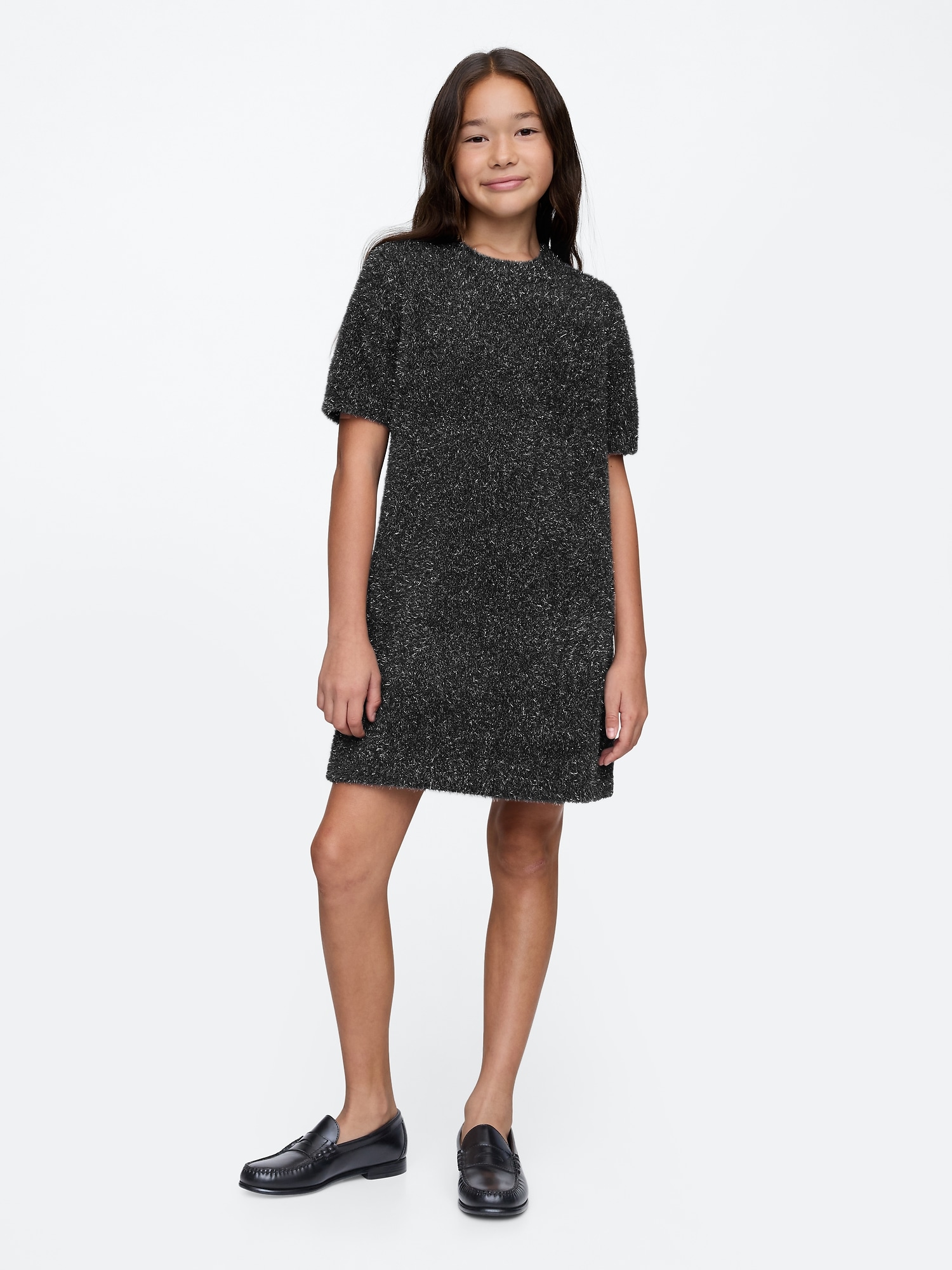 Kids Fuzzy Metallic Sweater Dress Gap