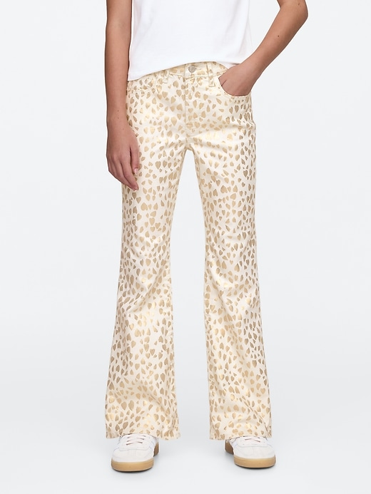 Image number 2 showing, Kids High Rise Leopard Foil '70s Flare Jeans