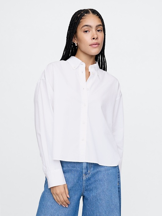 1 of 8 showing, with the color white of product Organic Cotton Poplin Cropped Big Shirt