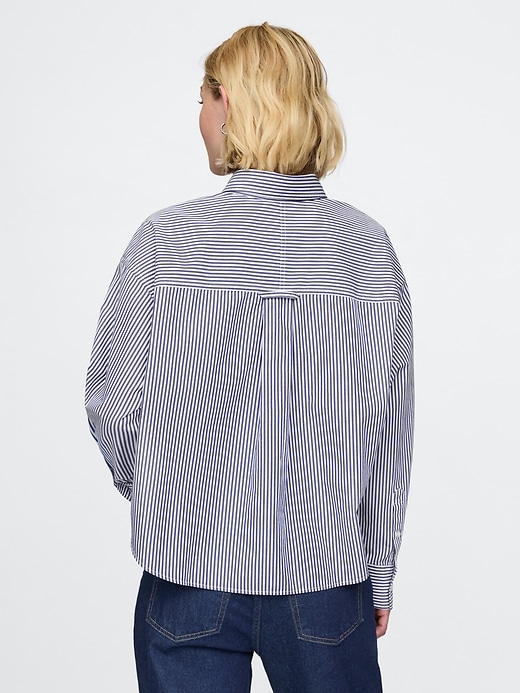 2 of 8 showing, with the color Blue stripe of product Organic Cotton Poplin Cropped Big Shirt