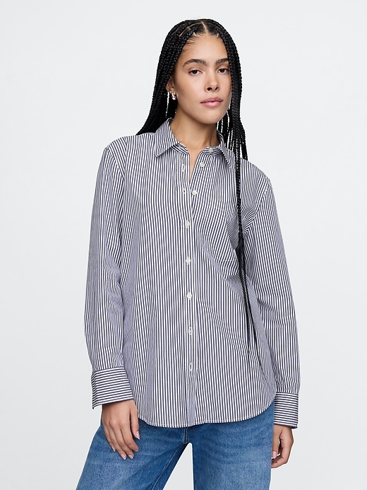 1 of 8 showing, with the color Blue stripe of product Organic Cotton Poplin Long Shirt