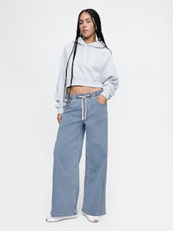 Mid Rise Knit Easy Baggy Jeans