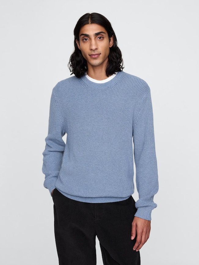 Shaker-Stitch Crewneck Sweater
