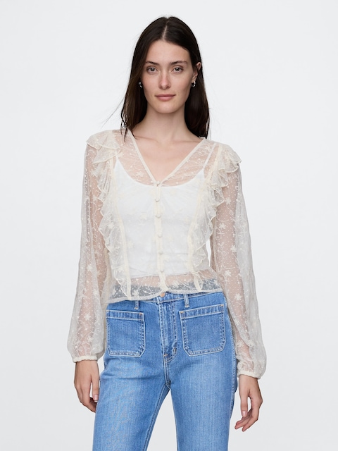 Recycled Lace Ruffle Top