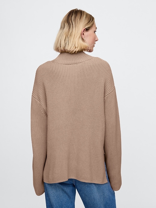 Image number 2 showing, 100% Cotton Oversized Split-Hem Mockneck Sweater