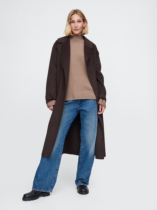 Image number 3 showing, 100% Cotton Oversized Split-Hem Mockneck Sweater
