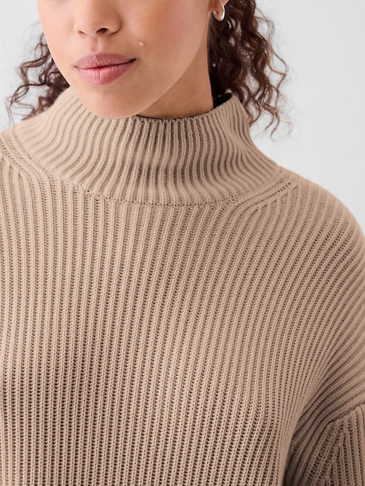 Image number 4 showing, 100% Cotton Oversized Split-Hem Mockneck Sweater