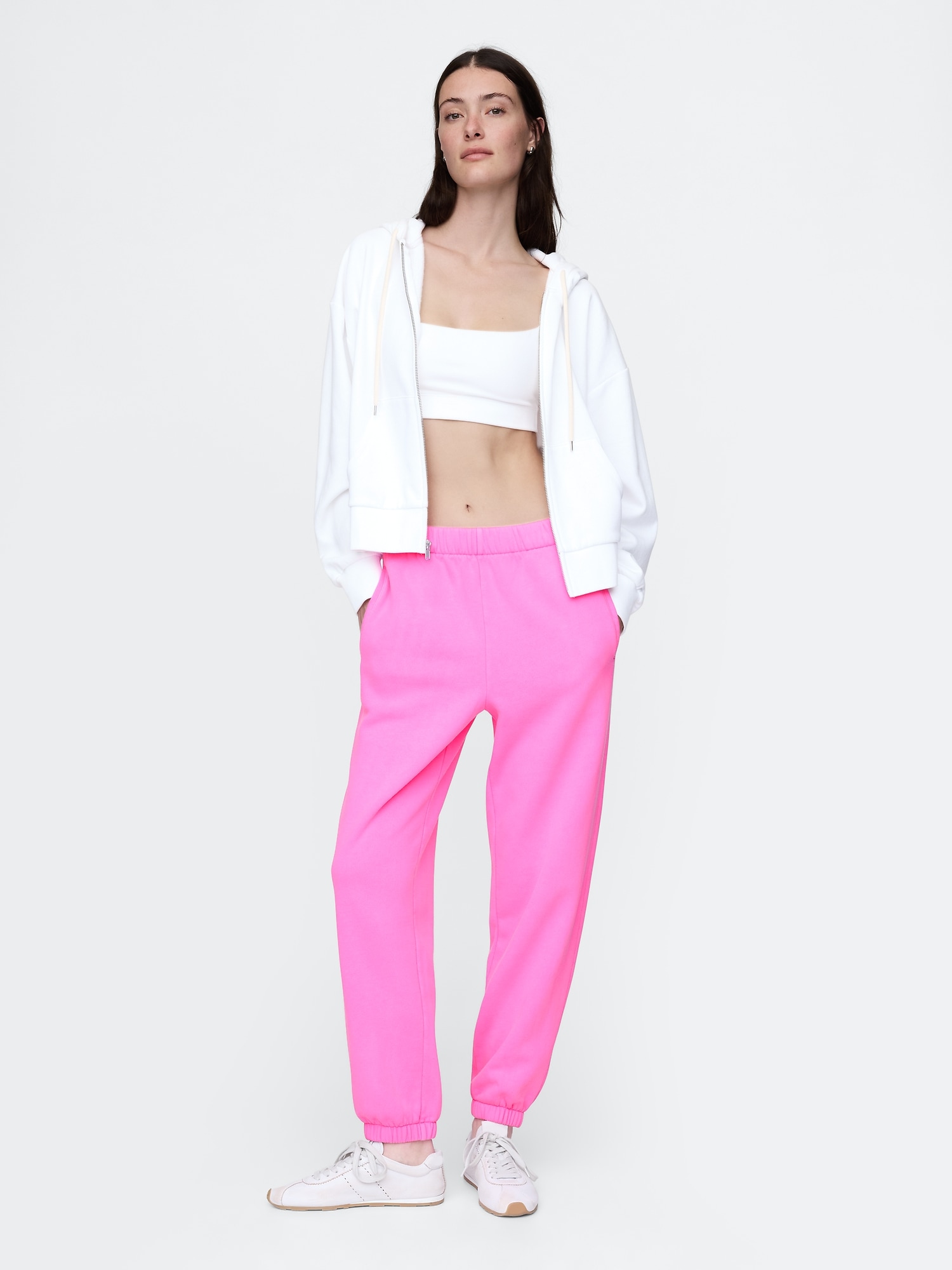 Shop Gap High Rise Vintagesoft Boyfriend Joggers In Sugar Plum Neon Pink