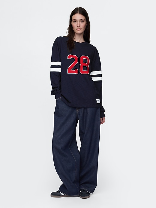 5 of 8 showing, with the color navy uniform of product Gap × Disney Varsity Jersey T-Shirt