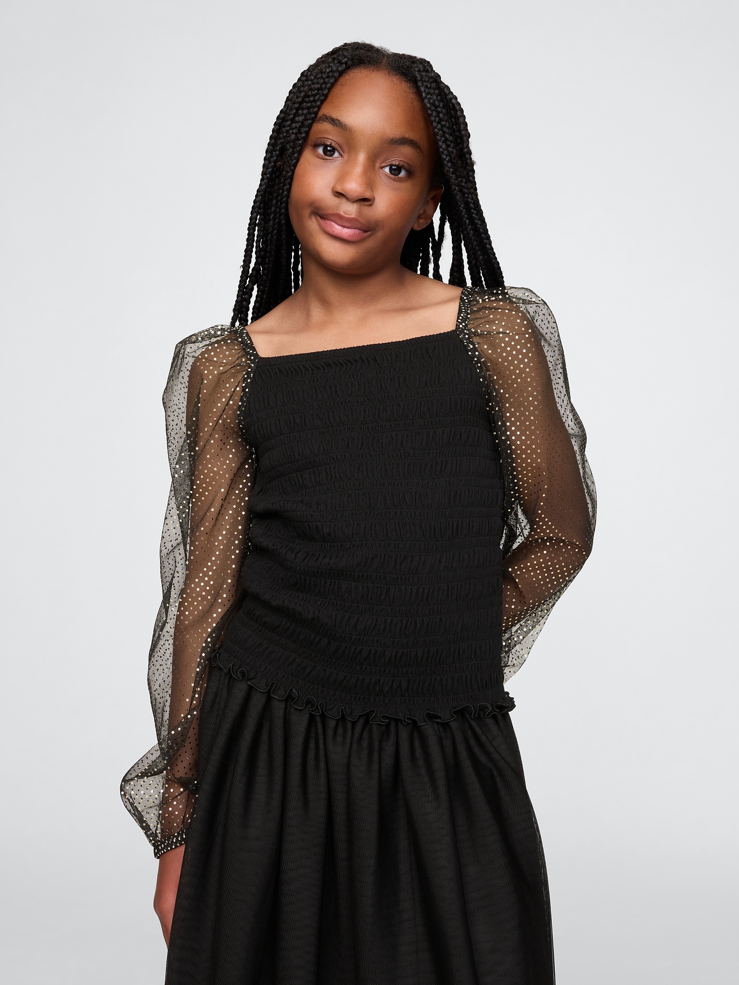 Kids Smocked Puff-Sleeve Top