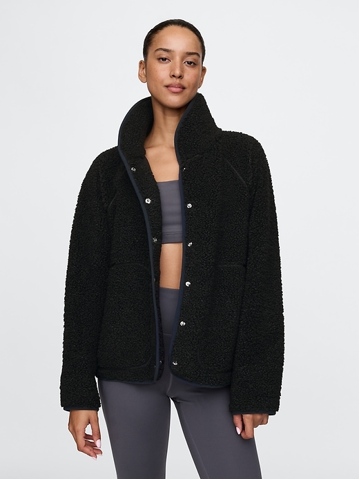 1 of 8 showing, with the color True black of product GapFit Oversized Sherpa Raglan Jacket