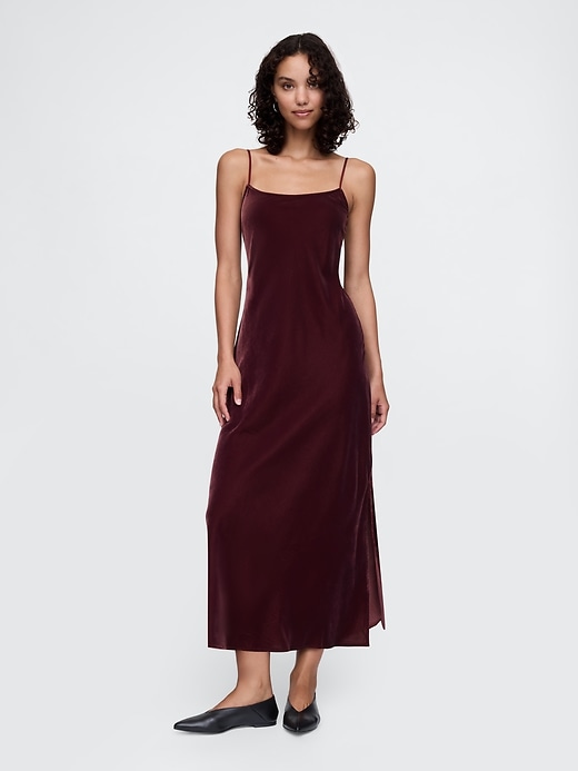 1 of 8 showing, with the color Noir red of product Recycled Velvet Maxi Slip Dress