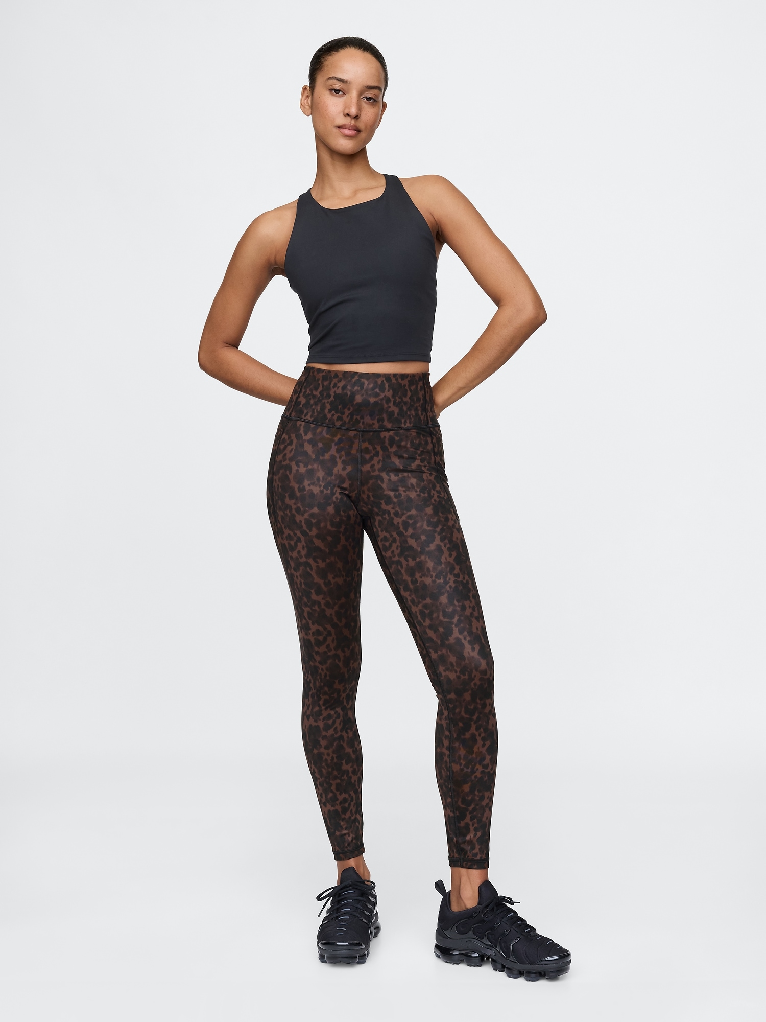 Women s Gapfit High Rise Power Full Length Leggings by Gap Leopard Brown Petite Size M