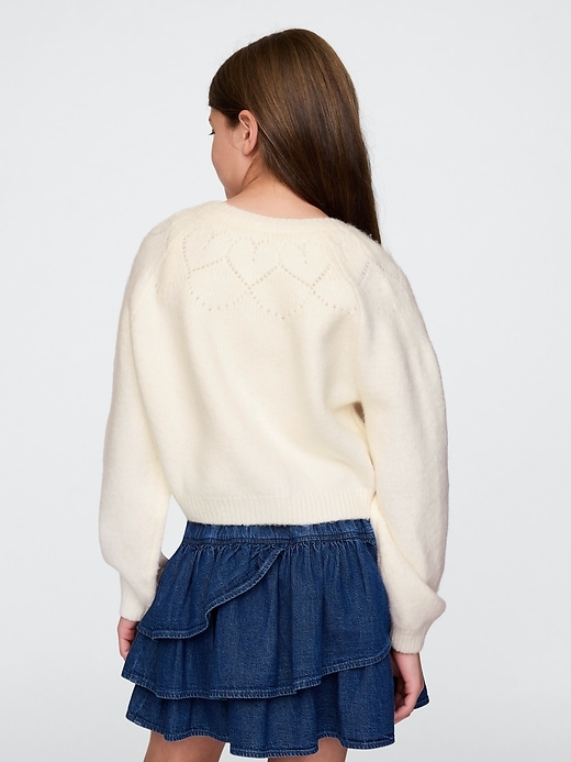 2 of 8 showing, with the color Ivory frost of product Kids Cropped Pointelle Heart Cardigan