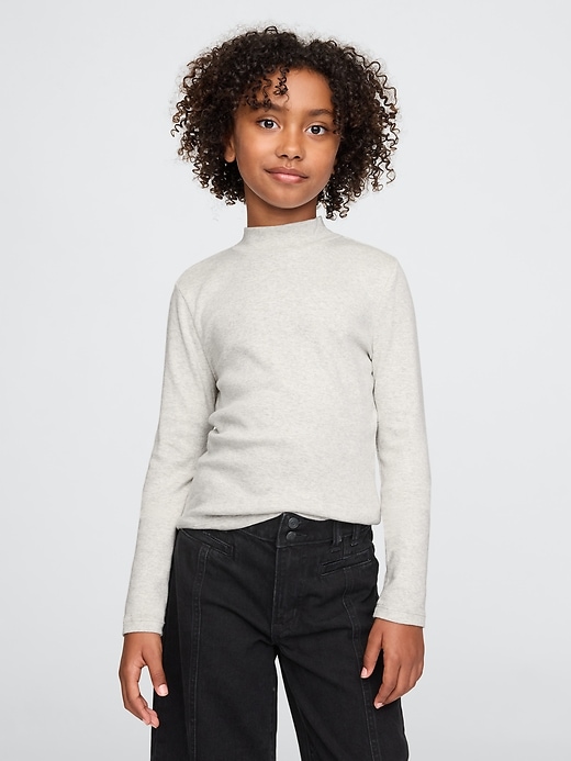 1 of 8 showing, with the color Light heather grey of product Kids Rib Mockneck T-Shirt