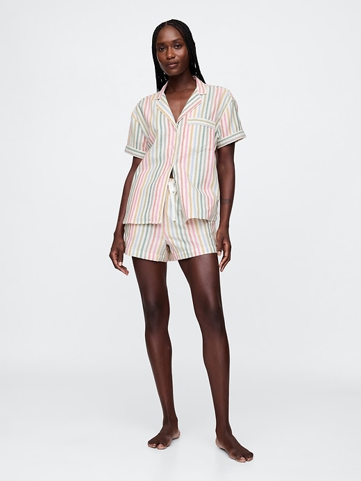 1 of 8 showing, with the color Multi color happy stripe of product Flannel PJ Shorts Set