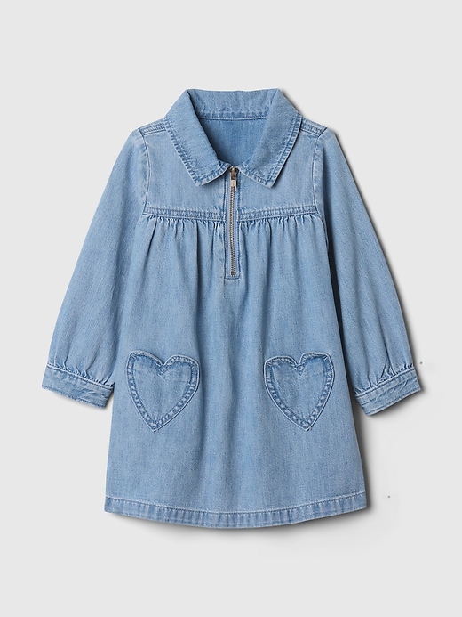 1 of 8 showing, with the color light wash indigo of product Baby & Toddler  Denim Heart Dress