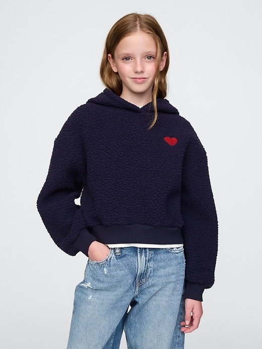 1 of 8 showing, with the color navy of product Kids Sherpa Crop Hoodie