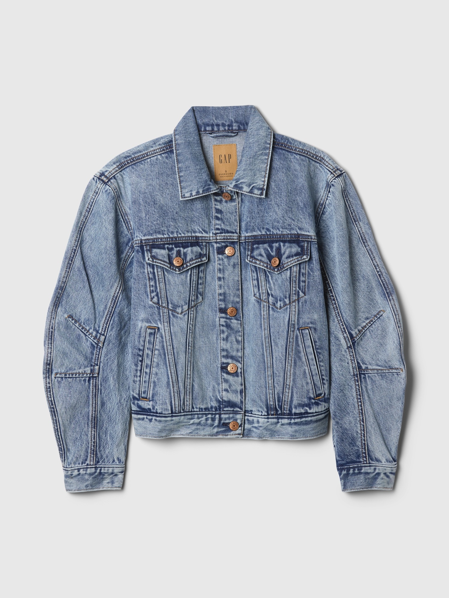 Женская куртка Gap Barrel-Sleeve Icon Denim Jacket, цвет: Средняя варка — фото 5