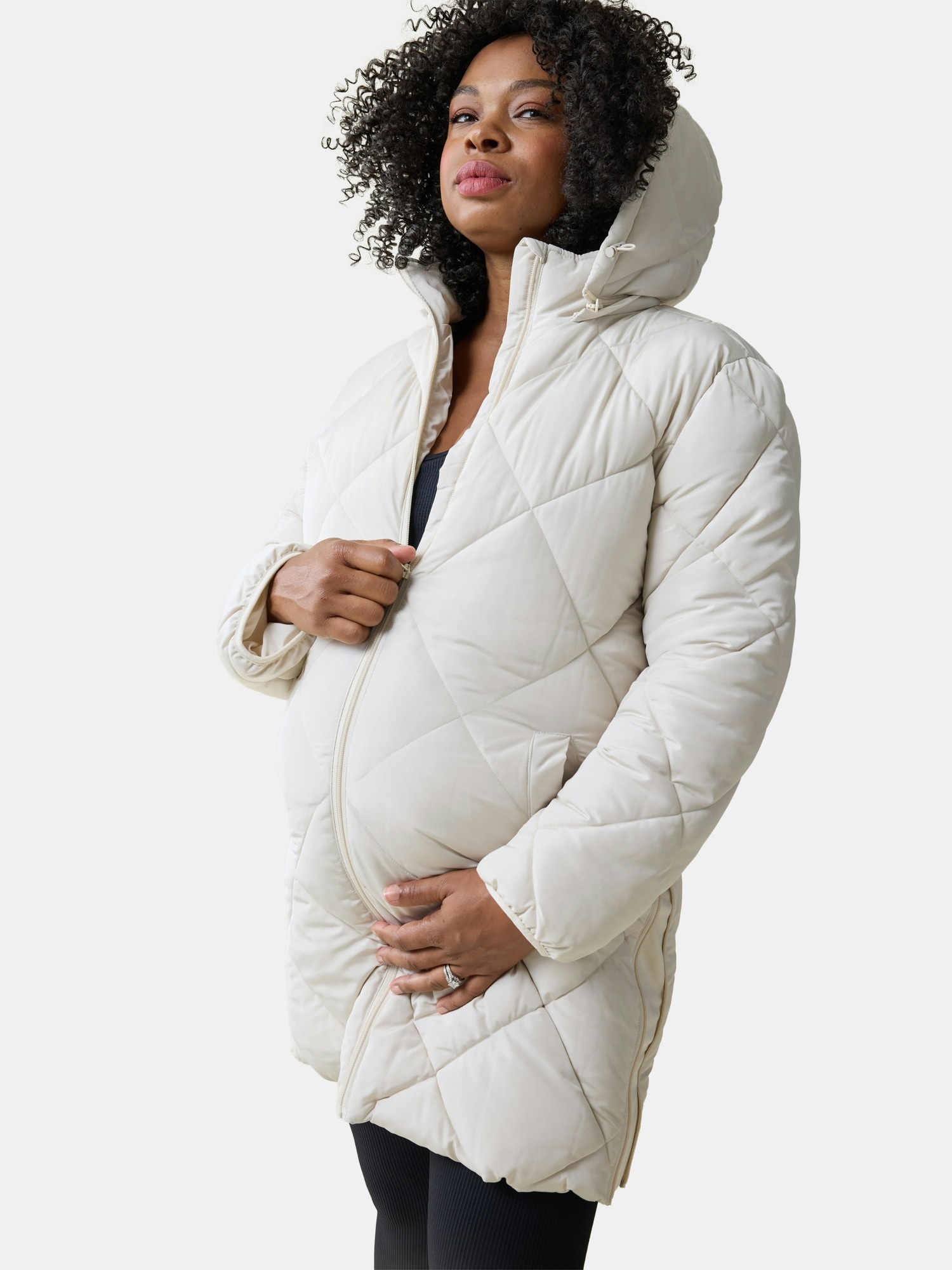 Ingrid and Isabel Maternity Longline Puffer Jacket - Beige