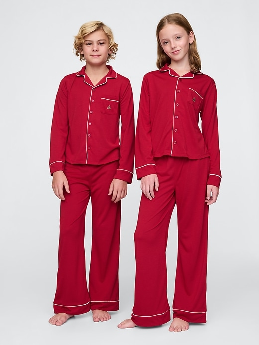 1 of 8 showing, with the color sled red of product Kids Recycled PJ Set