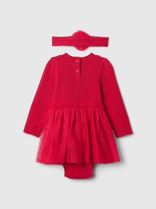 2 of 8 showing, with the color modern red of product Baby Sweater Tulle Bodysuit Dress