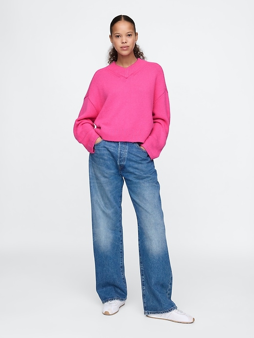 Image number 4 showing, CashSoft Cropped High V-Neck Sweater