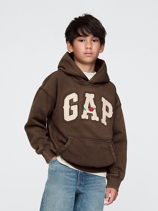 2 of 8 showing, with the color terra brown of product Kids VintageSoft Western Logo Hoodie