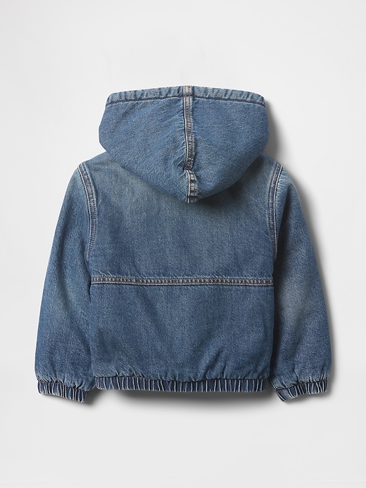 2 of 8 showing, with the color dark wash of product Baby & Toddler Sherpa-Lined Hooded Denim Jacket