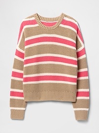 100% Cotton Shaker-Stitch Crewneck Sweater