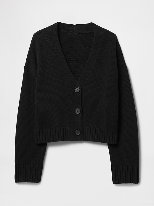 Image number 6 showing, 100% Cotton Cropped V-Neck Cardigan